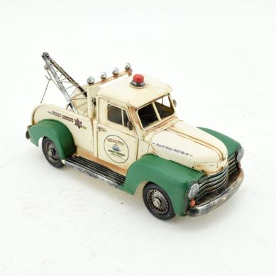 Small Vintage Style Tow Truck (White with Green Fenders)