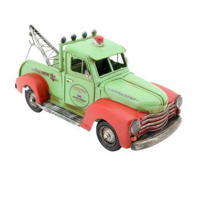 Small Vintage Style Tow Truck (Green with Red Rims)
