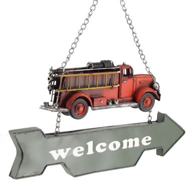 Iron Hanging “welcome” Sign - Fire Truck