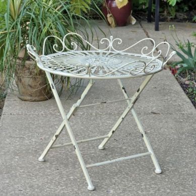 Stephania Victorian Folding Iron Garden Table in Antique White