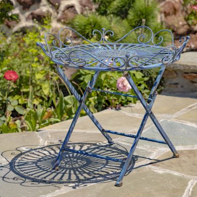 Stephania Victorian Folding Iron Garden Table in Antique Blue