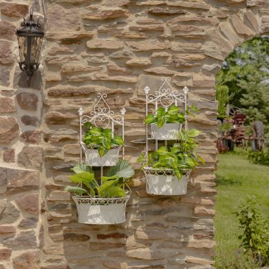 Set of 2 Dual Wall Hanging Planters with Removable Baskets in Antique White