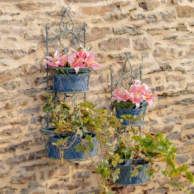 Set of 2 Dual Wall Hanging Planters with Removable Baskets in Cobalt Blue