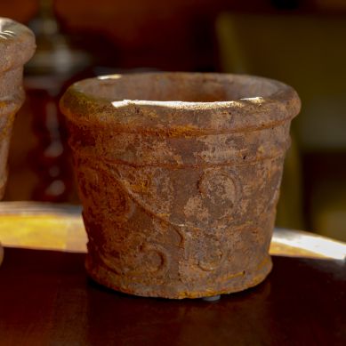 Set of 2 Tuscan Style Round Ceramic Flower Pots - Antique Rust