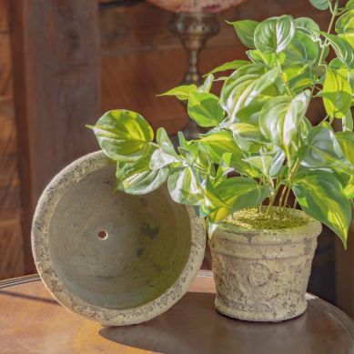 Set of 2 Tuscan Style Round Ceramic Flower Pots - Antique White