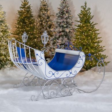 Large Victorian Style Christmas Sleigh “Kutaisi”  In White, Blue, And Silver