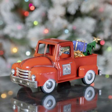 Mini Metal Truck with Christmas Tree and Gifts in Glossy Red