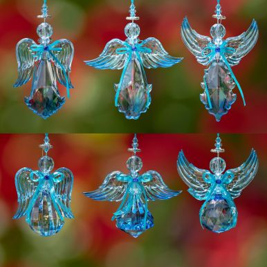 Set of 6 Hanging Blue Acrylic Angel Ornaments in Assorted Styles