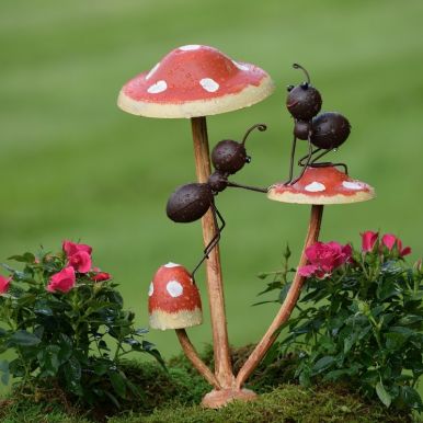 Funny Ants on Mushroom Garden Stakes - 2 Ants, Climbing