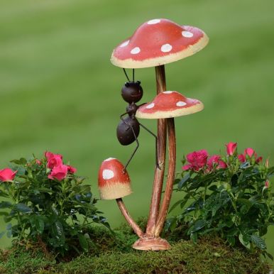Funny Ants on Mushroom Garden Stakes - 1 Ant, Standing Low