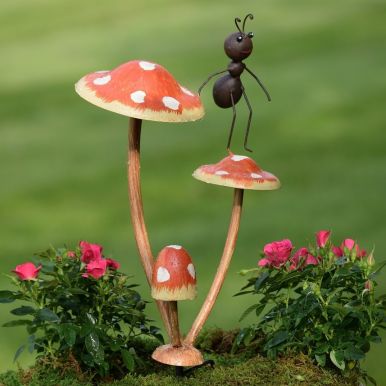 Funny Ants on Mushroom Garden Stakes - 1 Ant, Standing High