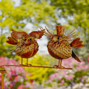 Metal Balance Stakes with Feathered Style Birds - Fred & Fester