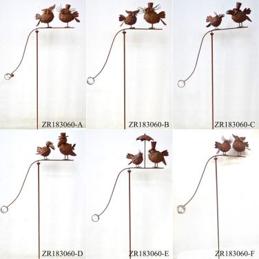 Metal Balance Stakes with Feathered Style Birds - Set of 6